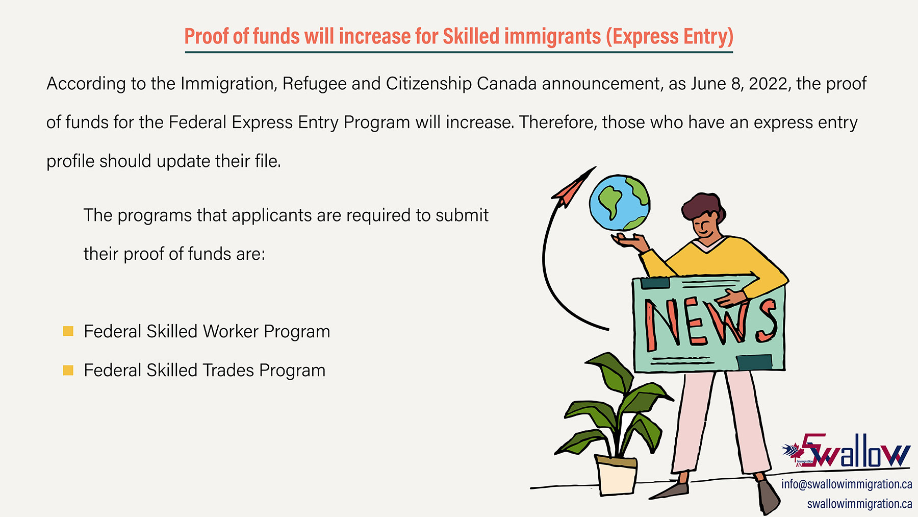 Proof of funds will increase for Skilled immigrants (Express Entry)