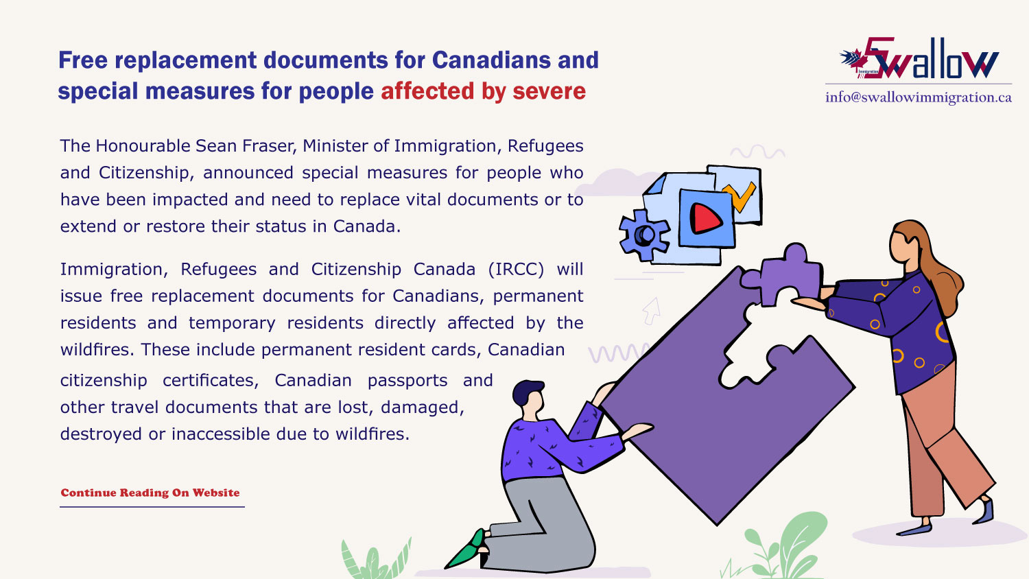Free replacement documents for Canadians and special measures for people affected by severe wildfires